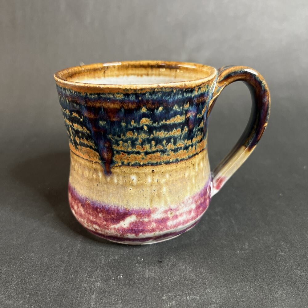 PT Studio Pottery Mug – Hand-Thrown Ceramic Cup, Signed, 12 oz Vintage